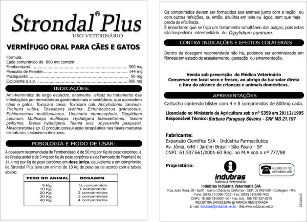Vermifugo Strondal Plus* Cart C/ 4 Comp - Imagem 2